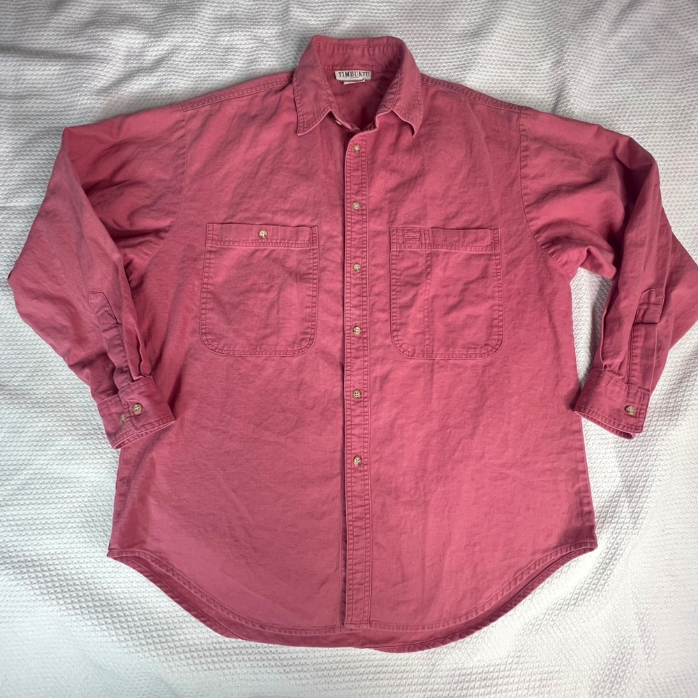 VTG Timbuktu Station Mens Long Sleeve Button Down Shirt Pink Cotton Linen‎ Blend